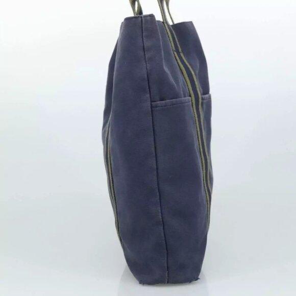 HERMES Fourre Tout Cabas Tote Bag Canvas Navy Khaki Auth ti2566 - Picture 4 of 15